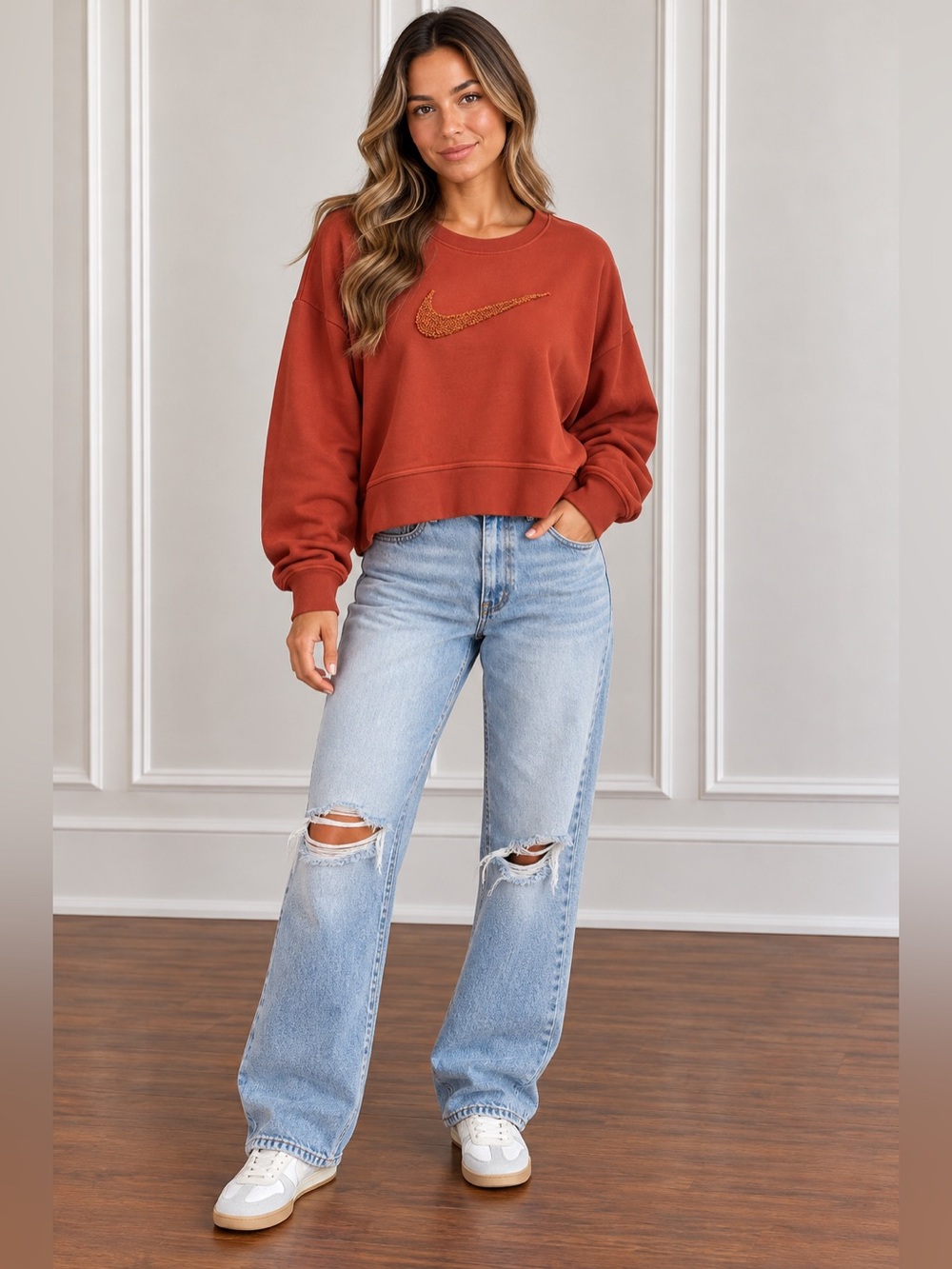 Nike Women's Burnt Orange Cropped Crewneck Sweatshirt